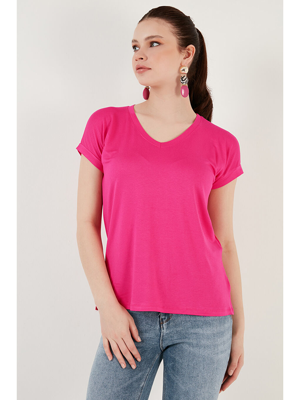 Siyah V Yaka Relaxed Fit Yırtmaç Detaylı 2'li Paket Bluz 5862000S2-1