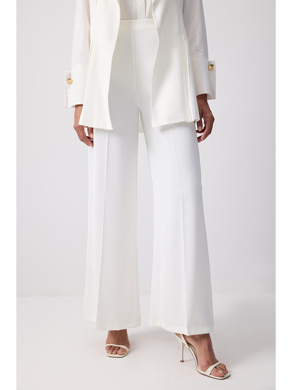 Ekru Pileli Kruvaze Yelek Pantolon Takım-4