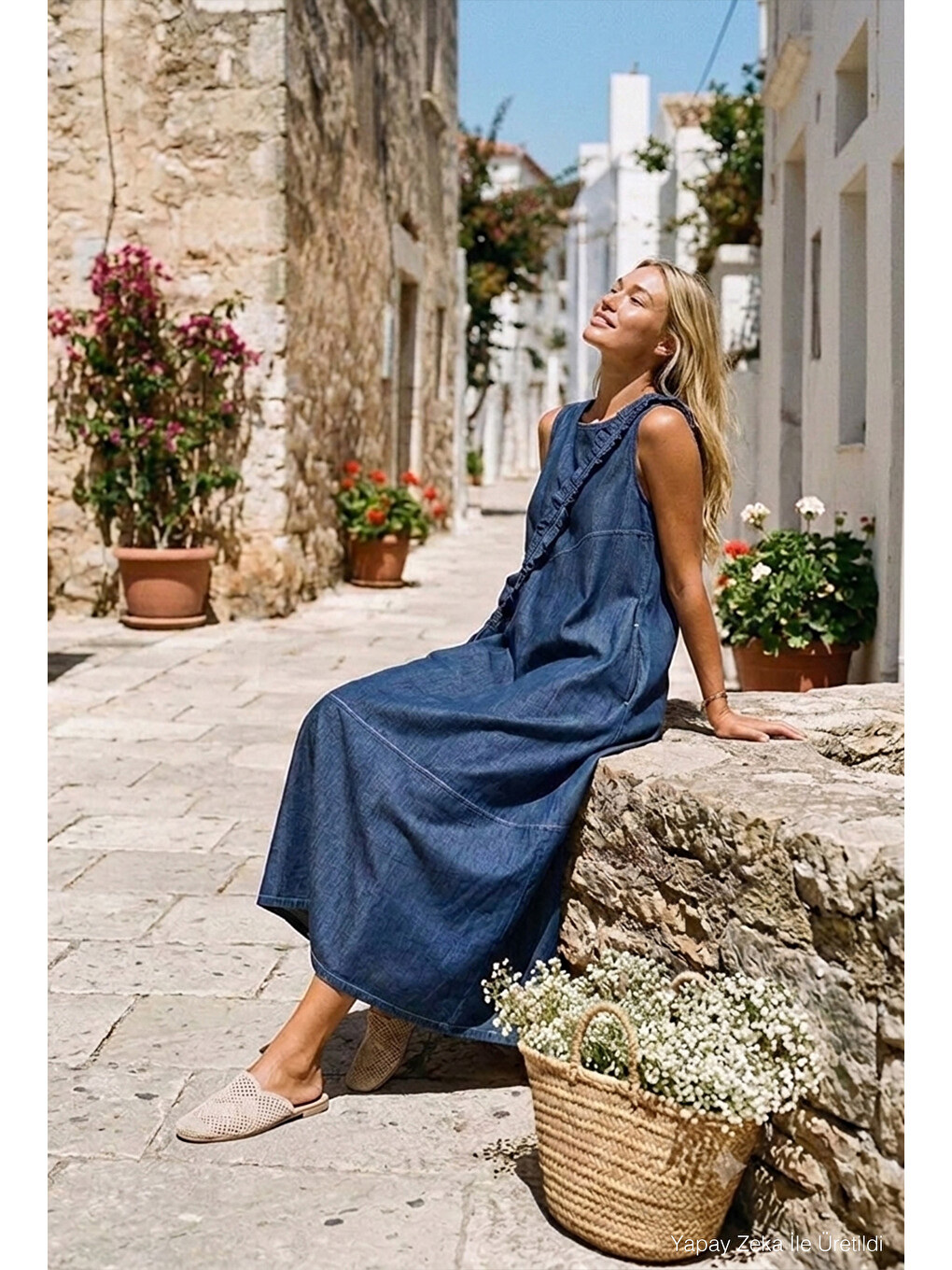 Kadın Koyu Mavi Oversize 2'li Tasarım Çanta Ve Elbise-4