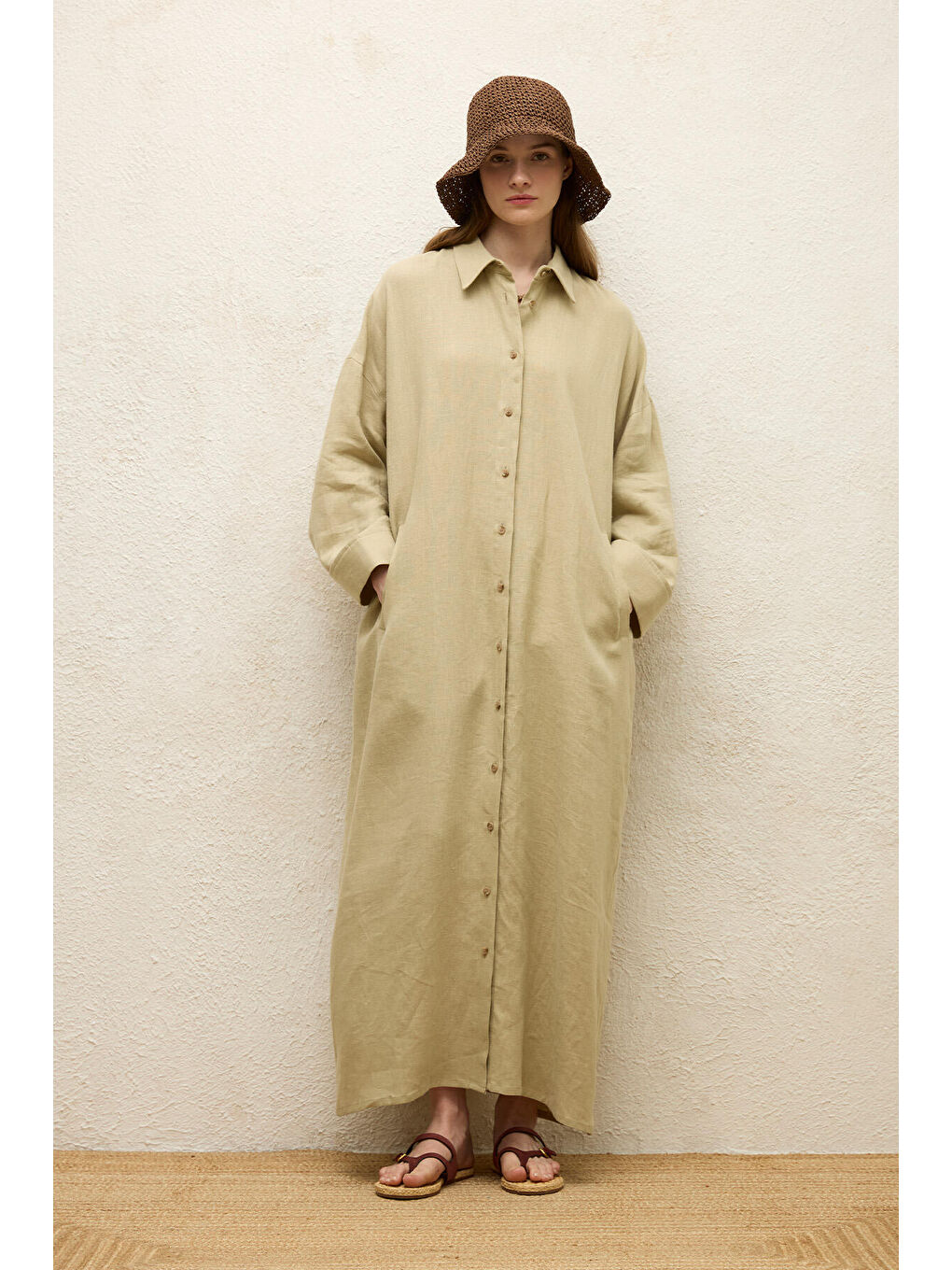 Yeşil Keten Elbise Adaçayı-3