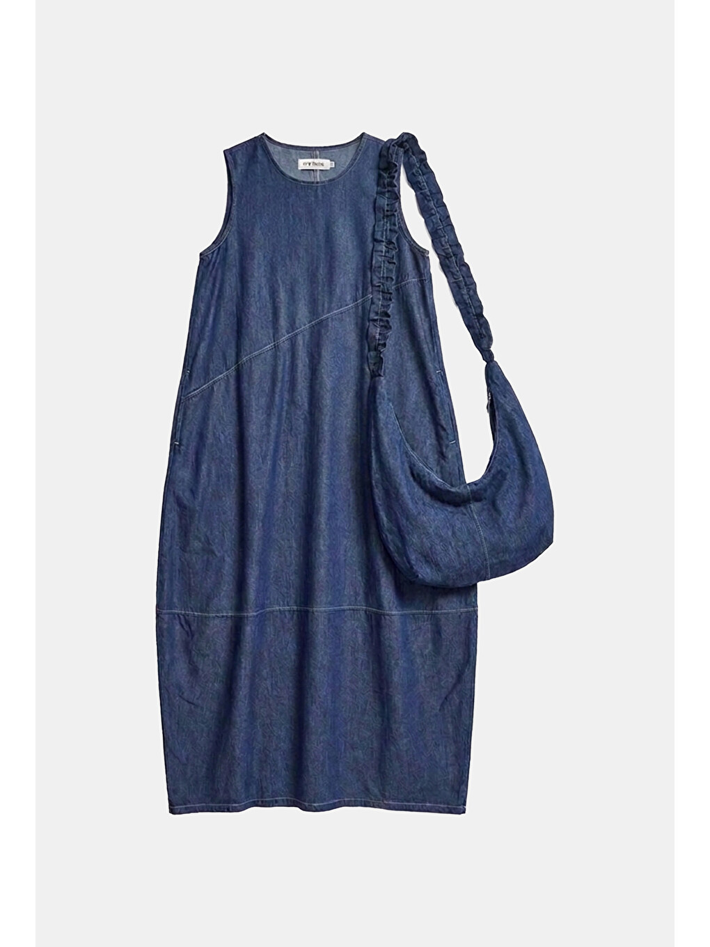 Kadın Koyu Mavi Oversize 2'li Tasarım Çanta Ve Elbise-5
