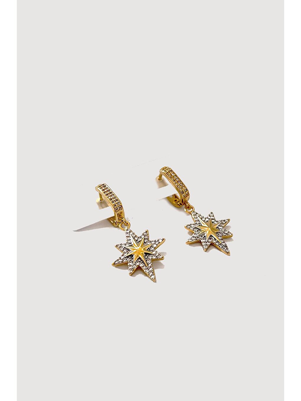 Sarı Taşlı Kuzey Yıldızı Sallantılı Küpe-3