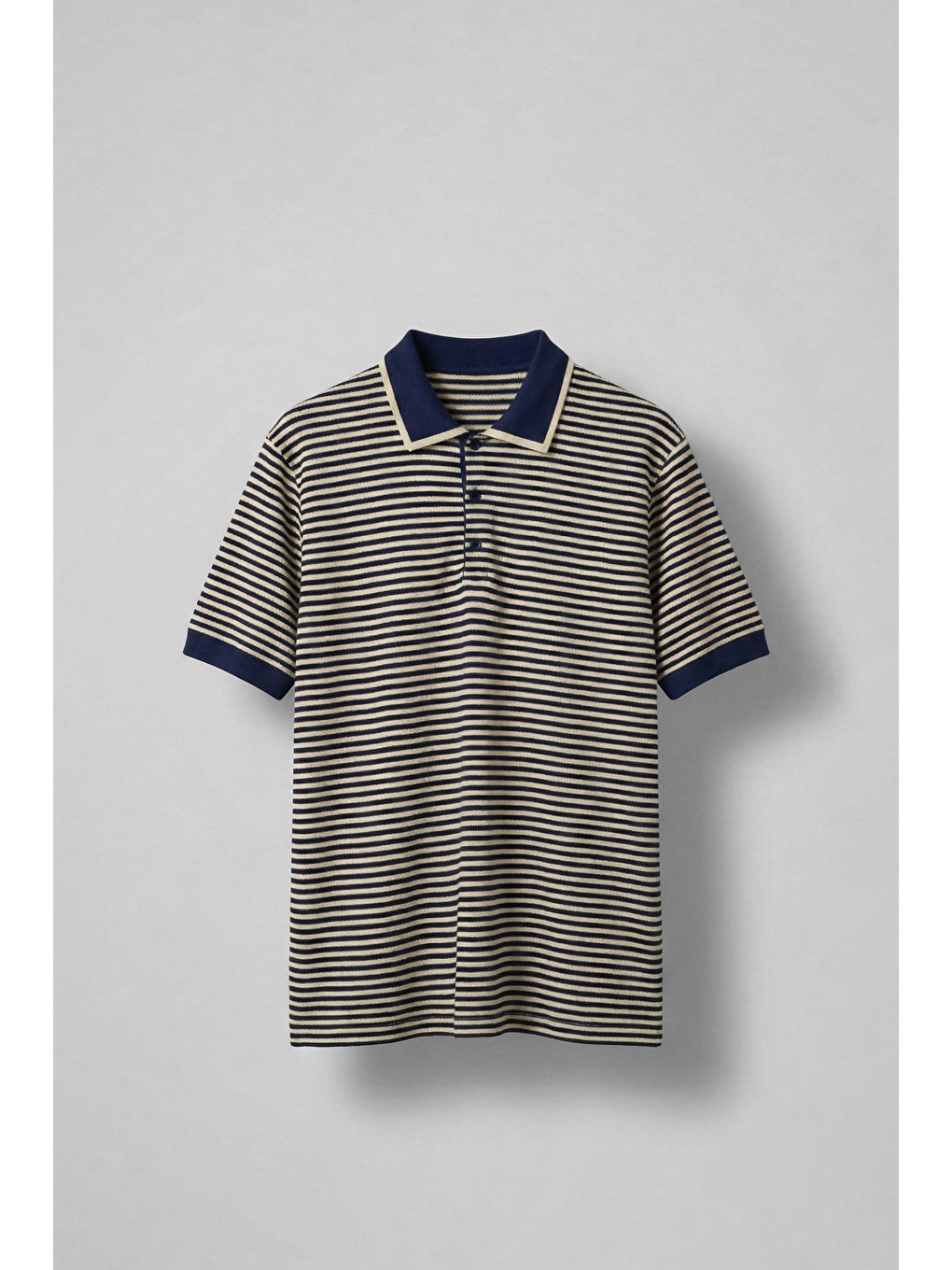 Erkek Regular Fit Çizgili Polo Yaka Örme T-Shirt Lacivert