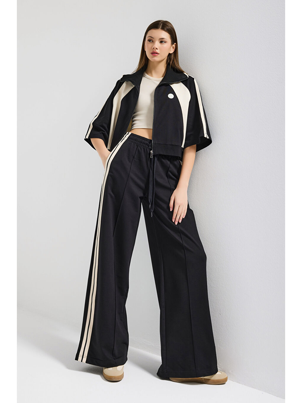 Kadın Siyah s6-1 Sweatshirt Yürüyüş Eşofman Pantolonu 2'li Tasarım Takım-3