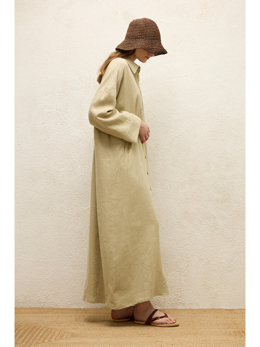 Yeşil Keten Elbise Adaçayı-4