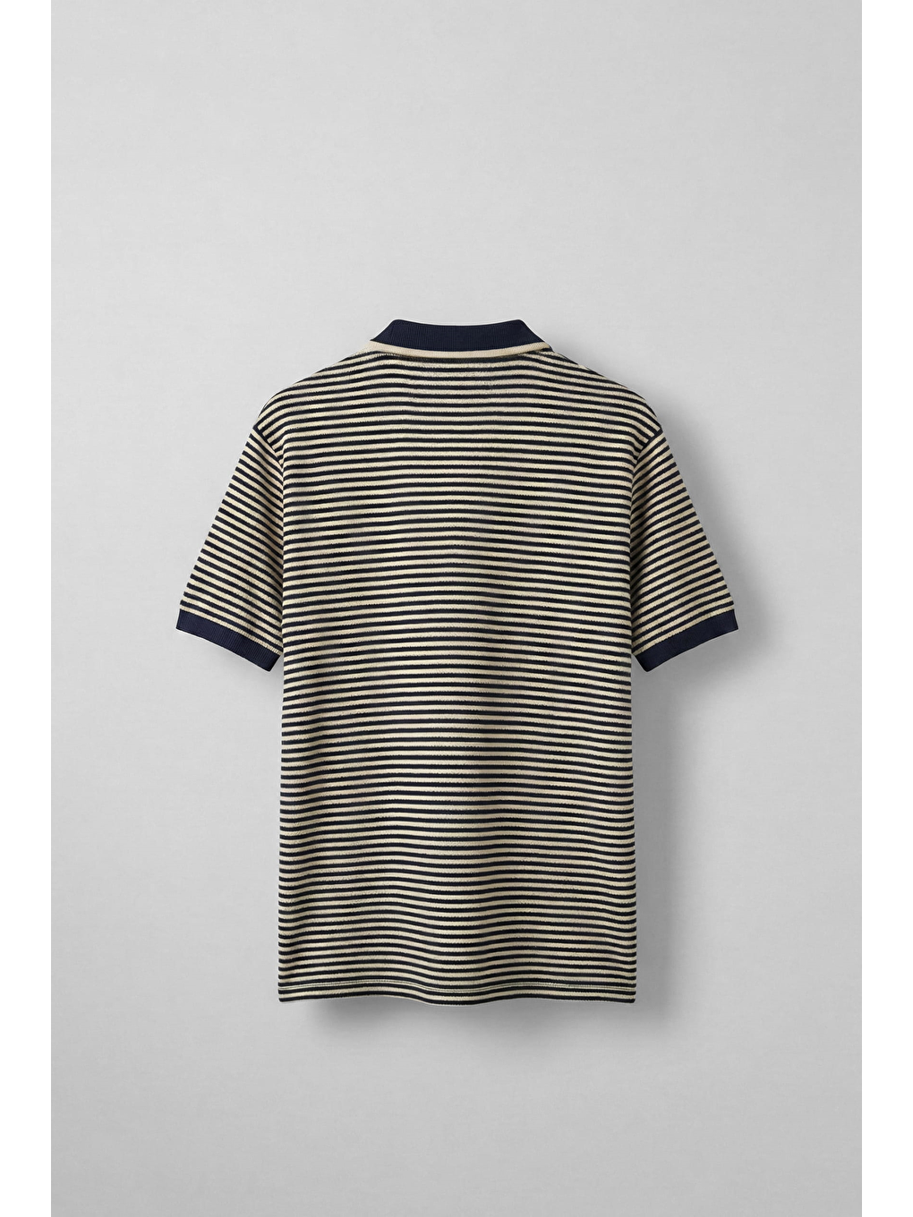 Erkek Regular Fit Çizgili Polo Yaka Örme T-Shirt Lacivert-1