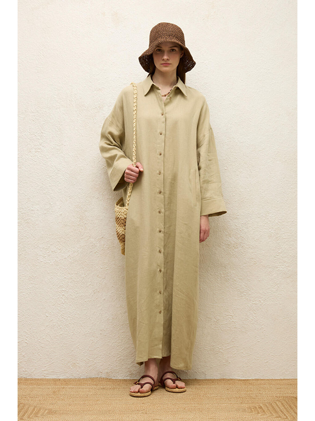 Yeşil Keten Elbise Adaçayı-5