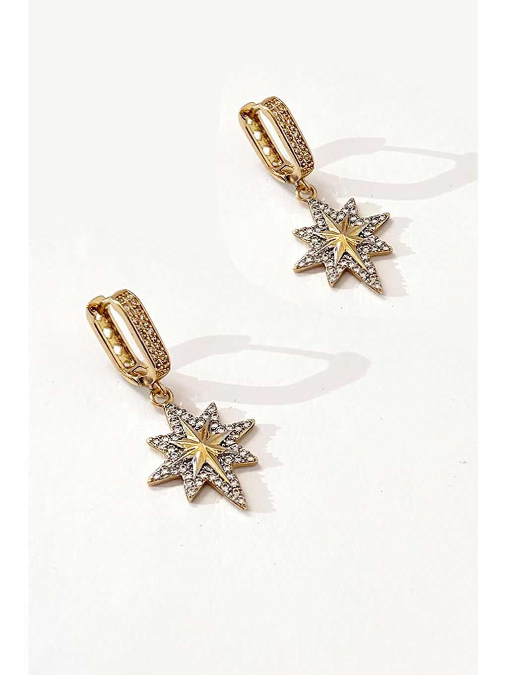 Sarı Taşlı Kuzey Yıldızı Sallantılı Küpe-4