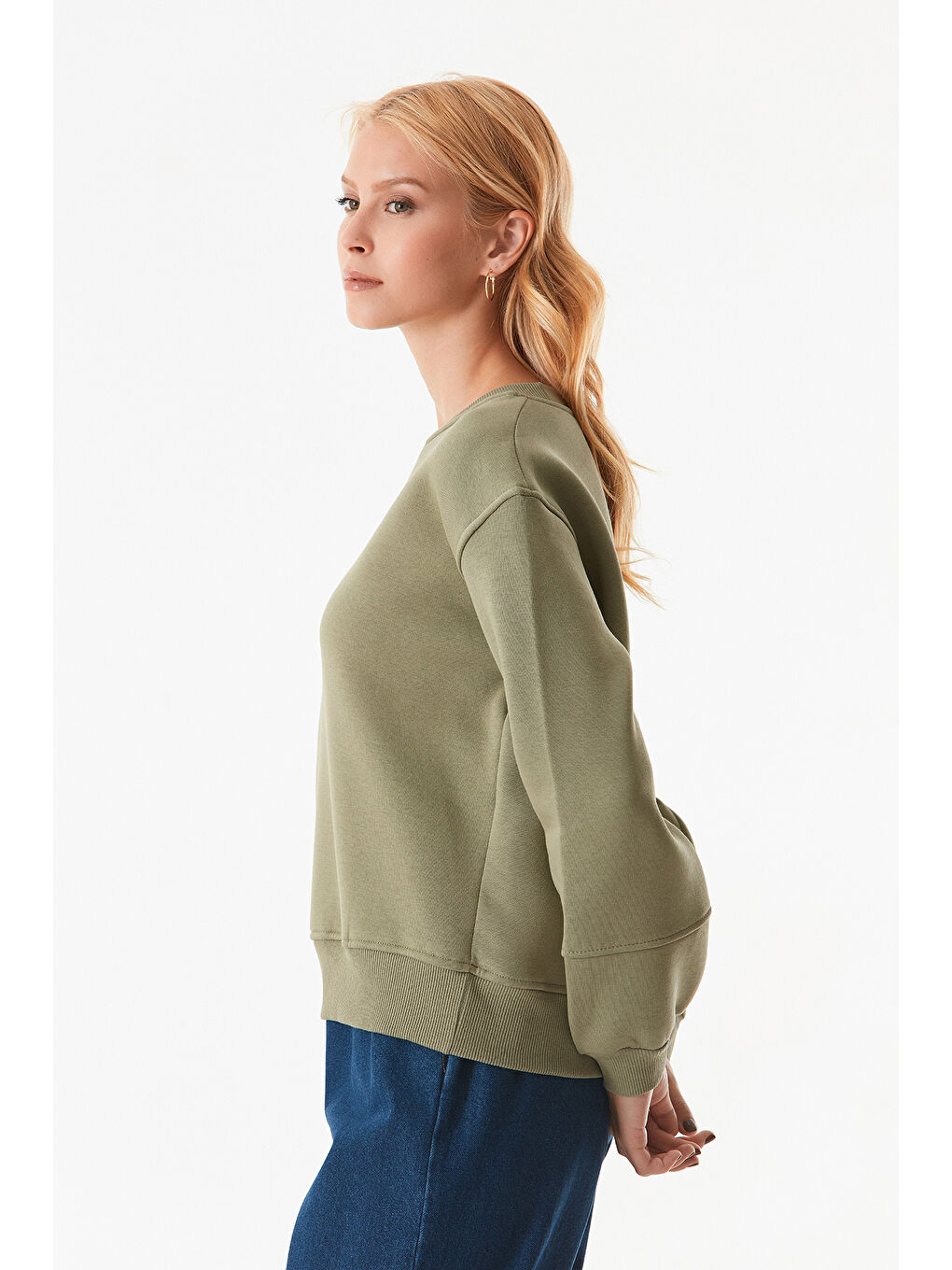 Fullamoda Haki Basic Beli Lastikli Sweatshirt - 1