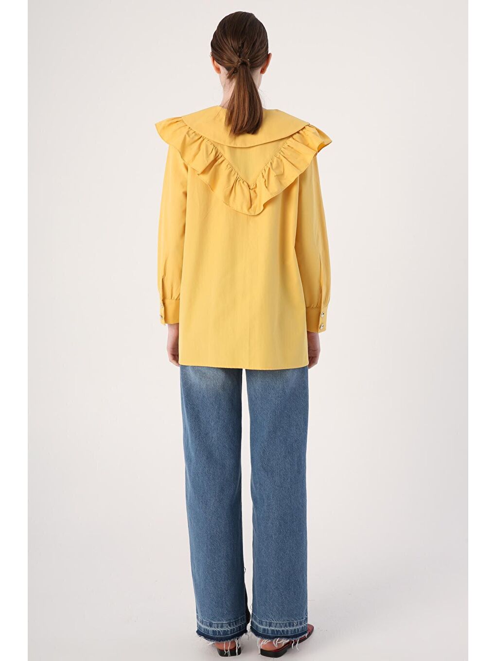 Sarı Fırfırlı Büyük Yakalı Gömlek Tunik-3