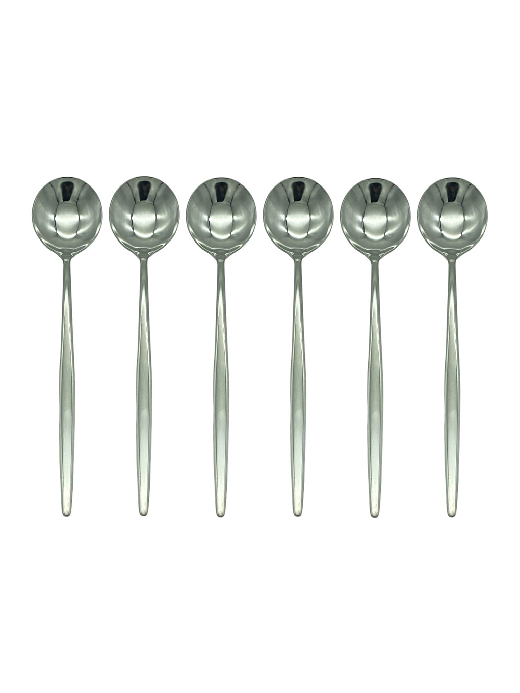 Gri Gümüş Yuvarlak Tatlı Sunum Kaşığı Seti Kahvaltı Kaşık Seti Kutulu Paslanmaz Çelik 6 Adet 18 cm