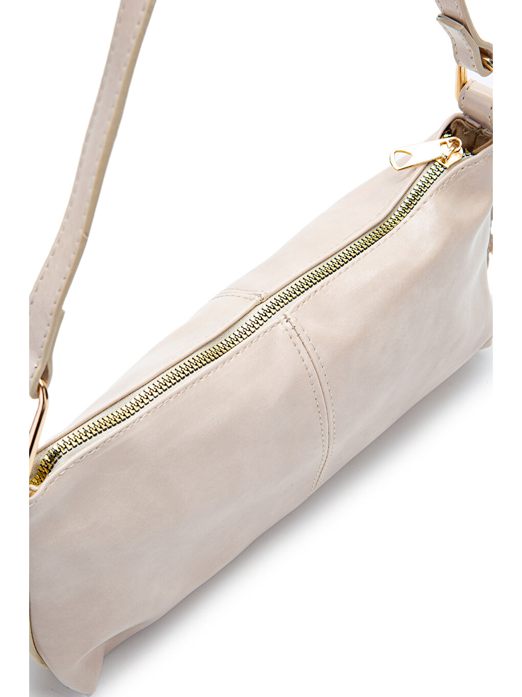 Kahverengi Suni Deri Baget Kadın Kol Çanta Sarah Krem-3