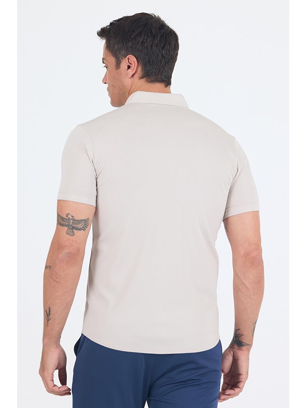 Bej Taş Rengi İtalyan Düğmeli Yaka Kısa Kol Cepsiz Slim Fit Büyük Beden Gömlek 1004250255-4