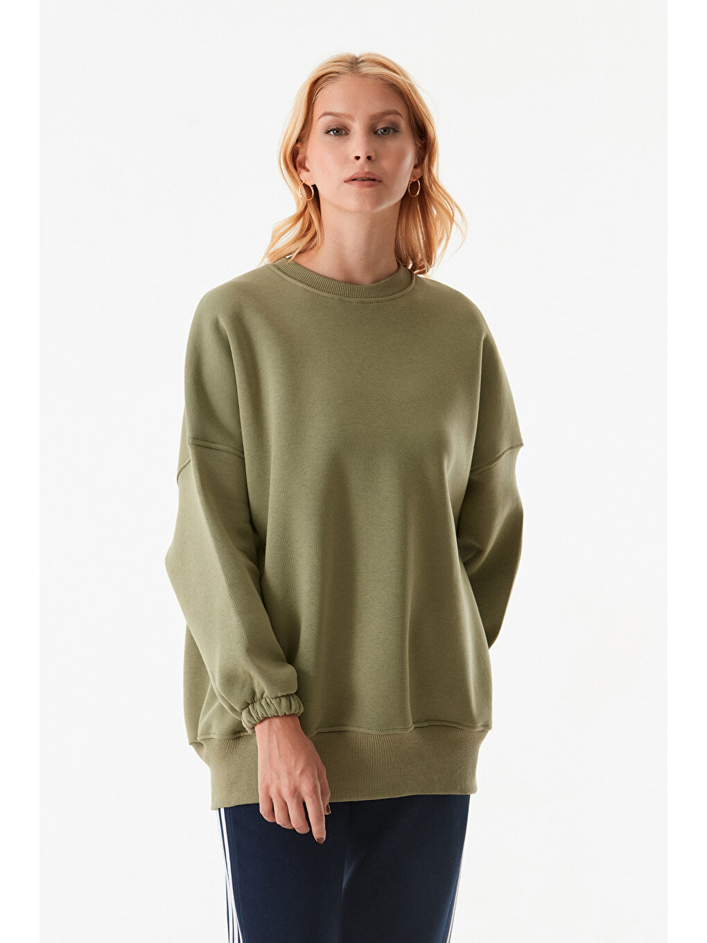 Fullamoda Haki Basic Bisiklet Yaka Sweatshirt - 1