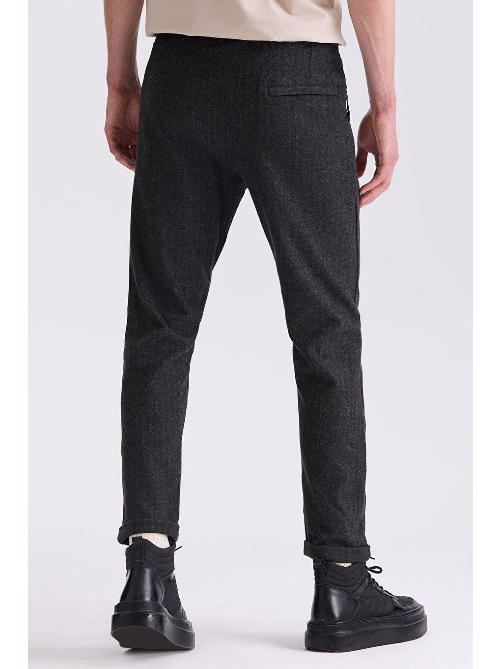 Siyah Slim Fit Beli Lastikli Çizgili Jogger Pantolon-3