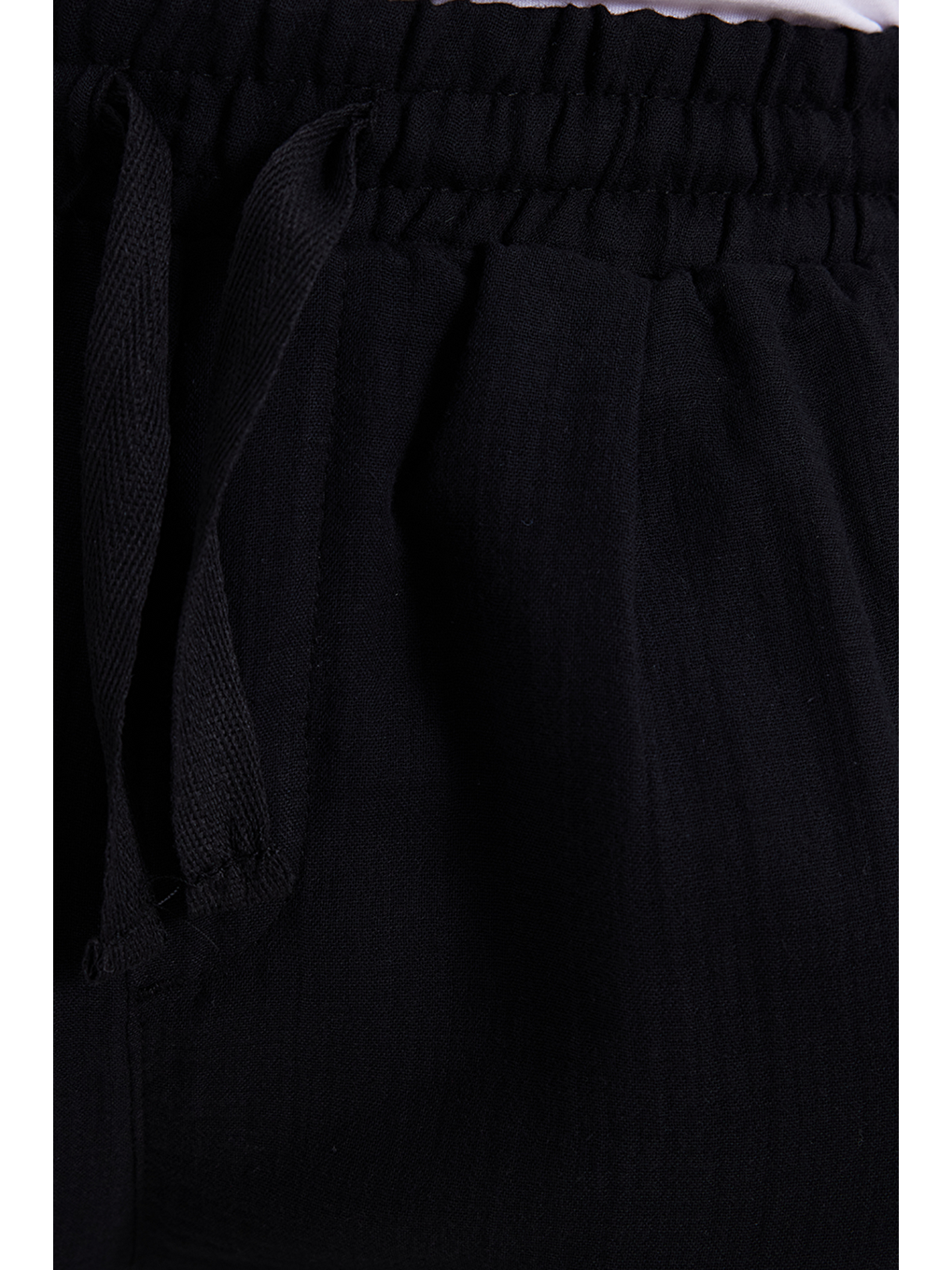 Erkek Baggy Fit Geniş Kesim %100 Pamuk Beli Lastikli Yandan Cepli Müslin Siyah Düz Pantolon-4