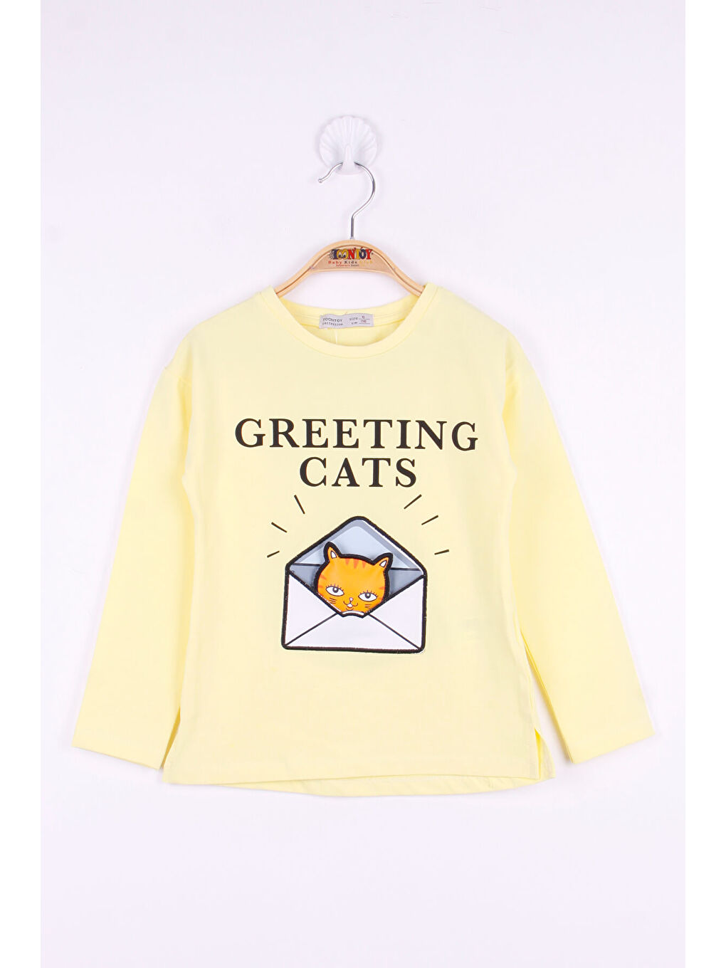 Sarı Kız Çocuk Kedi Baskılı T-Shirt