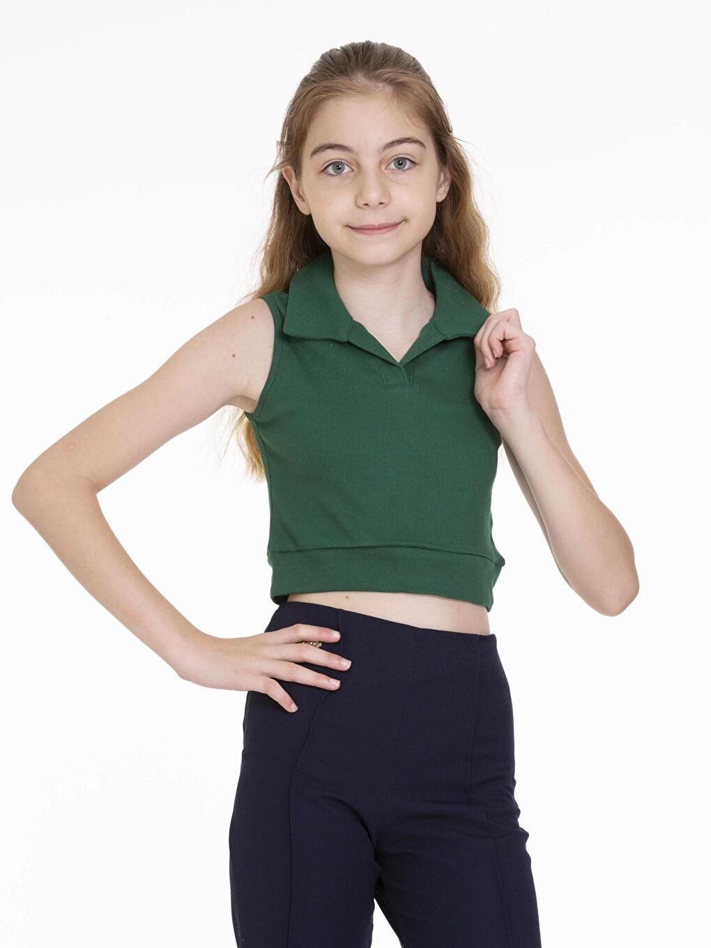 Yeşil Baskısız Yakalı Crop 6962