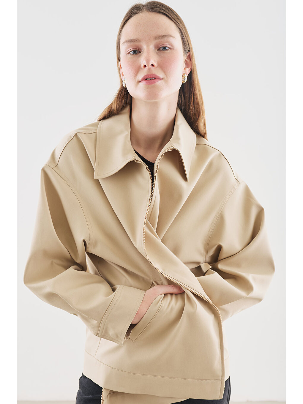 Manşet Detaylı Ceket Bej-5