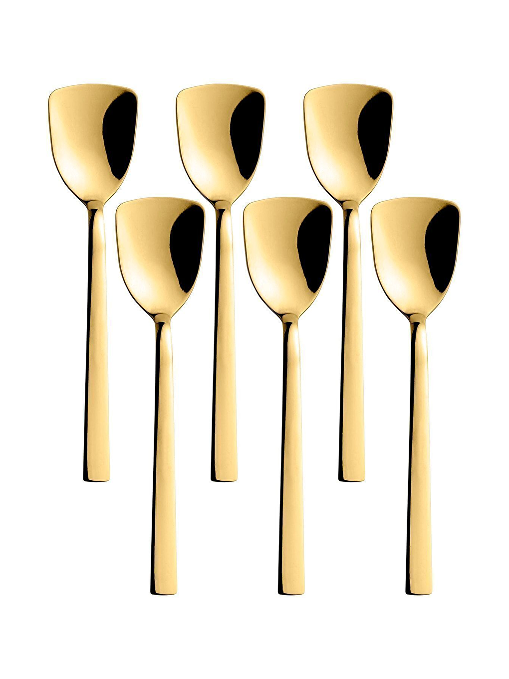 Sarı Lüks Gold Renk Paslanmaz Çelik Kutulu 6'lı Dondurma Kaşığı ve Tatlı Kaşığı