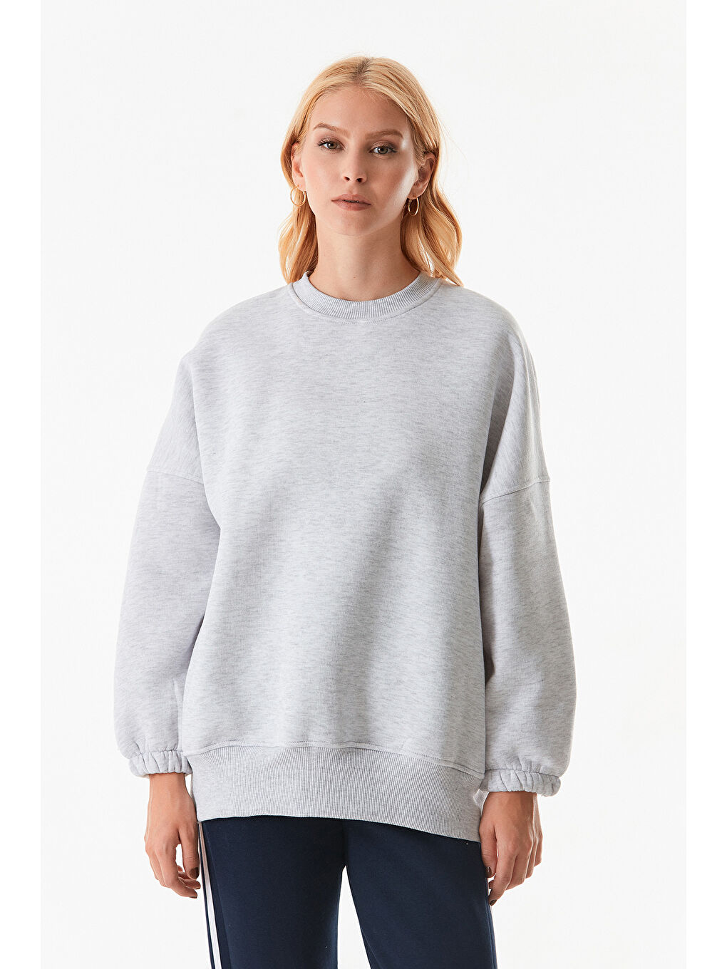 Fullamoda Gri Basic Bisiklet Yaka Sweatshirt