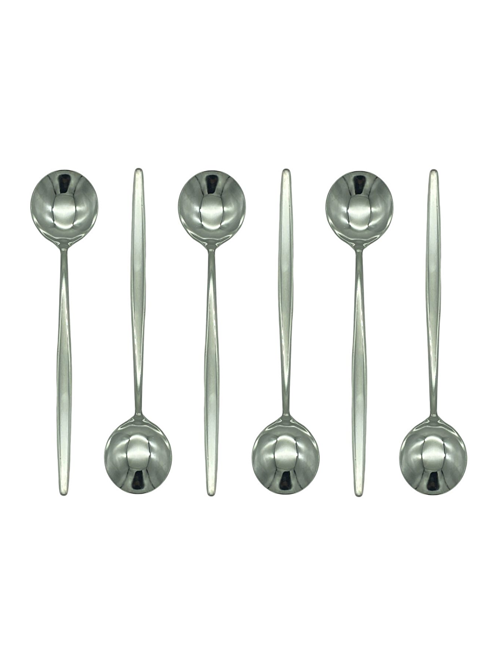 Gri Gümüş Yuvarlak Tatlı Sunum Kaşığı Seti Kahvaltı Kaşık Seti Kutulu Paslanmaz Çelik 6 Adet 18 cm-2