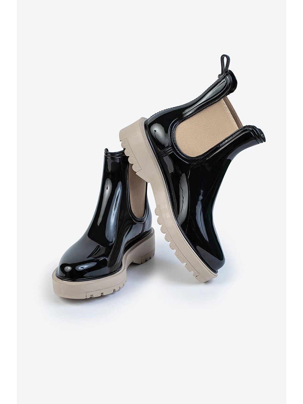 Bej Parlak Chelsea Yağmur Botu-4