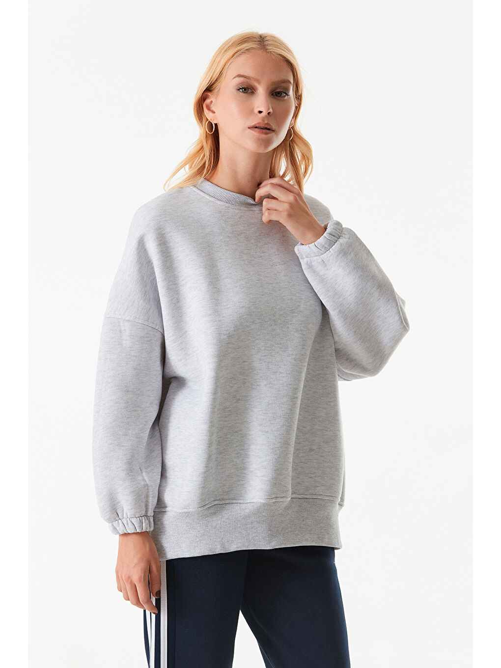 Fullamoda Gri Basic Bisiklet Yaka Sweatshirt - 4