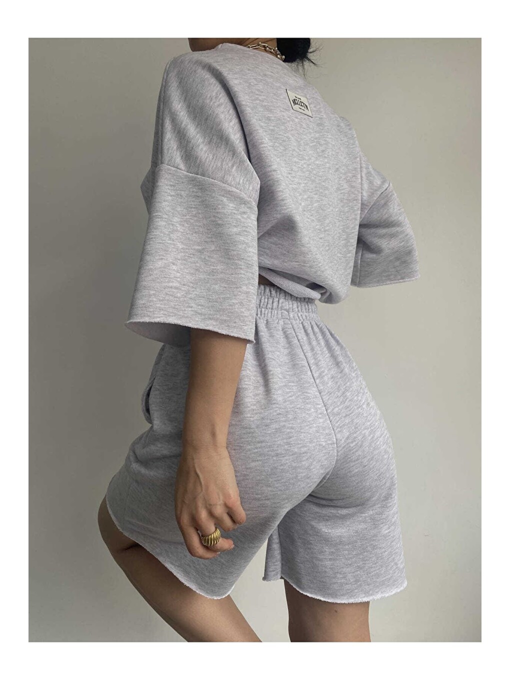 Beyaz Gama Oversize Karmelanj Şort T-shirt Takım-1