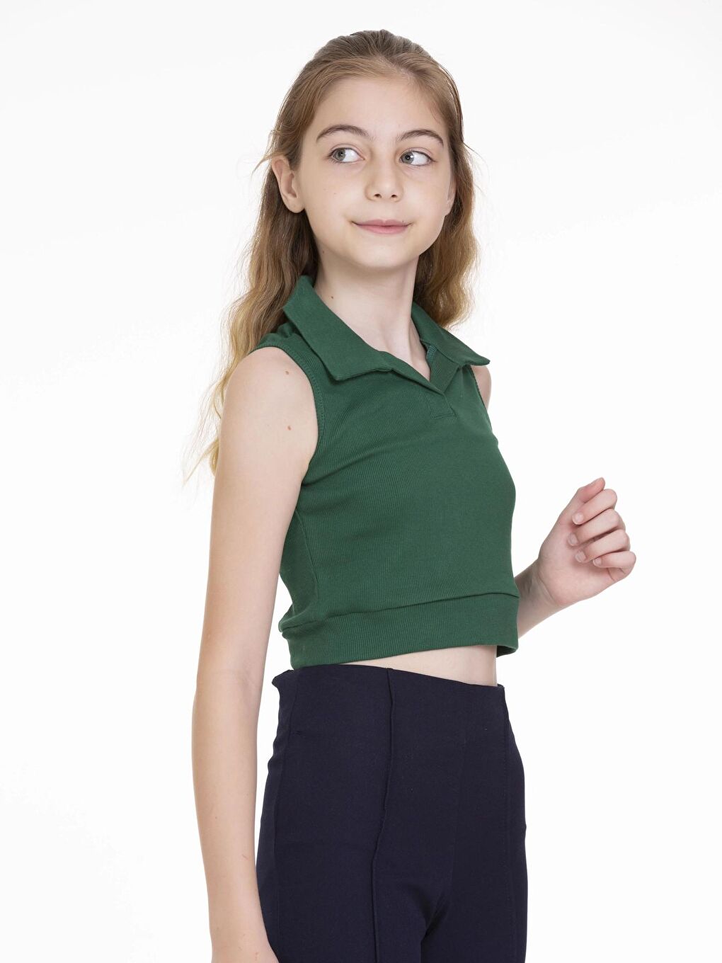 Yeşil Baskısız Yakalı Crop 6962-2