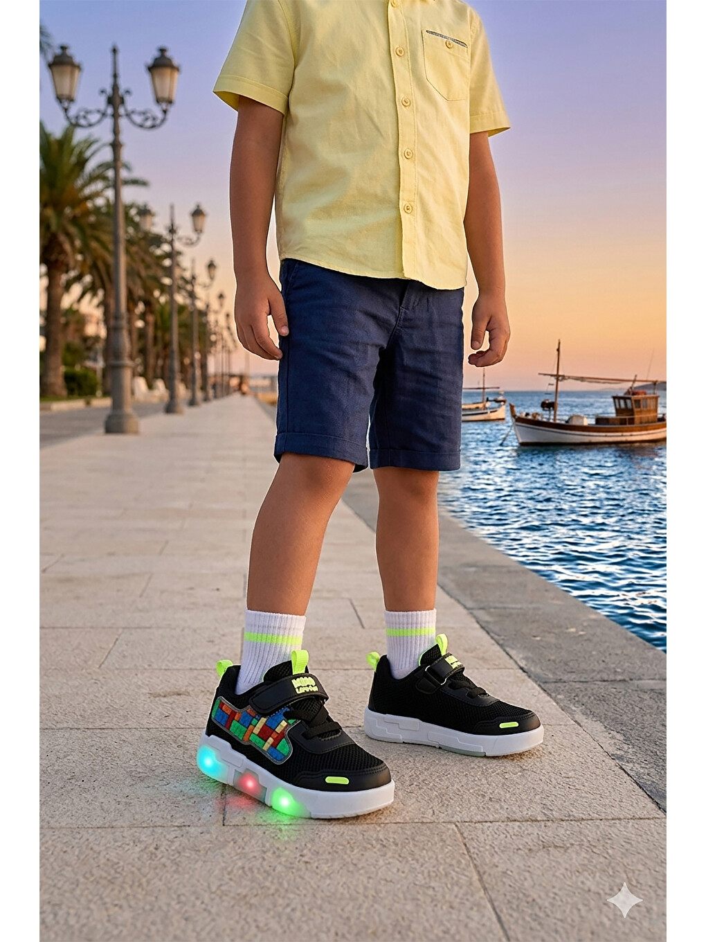 Siyah Scarpe Cırtlı Işıklı Erkek Bebek / Çocuk Spor Ayakkabı-2