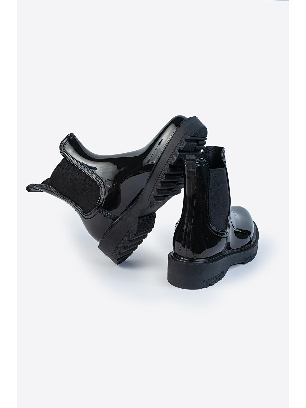 Siyah Parlak Chelsea Yağmur Botu-3