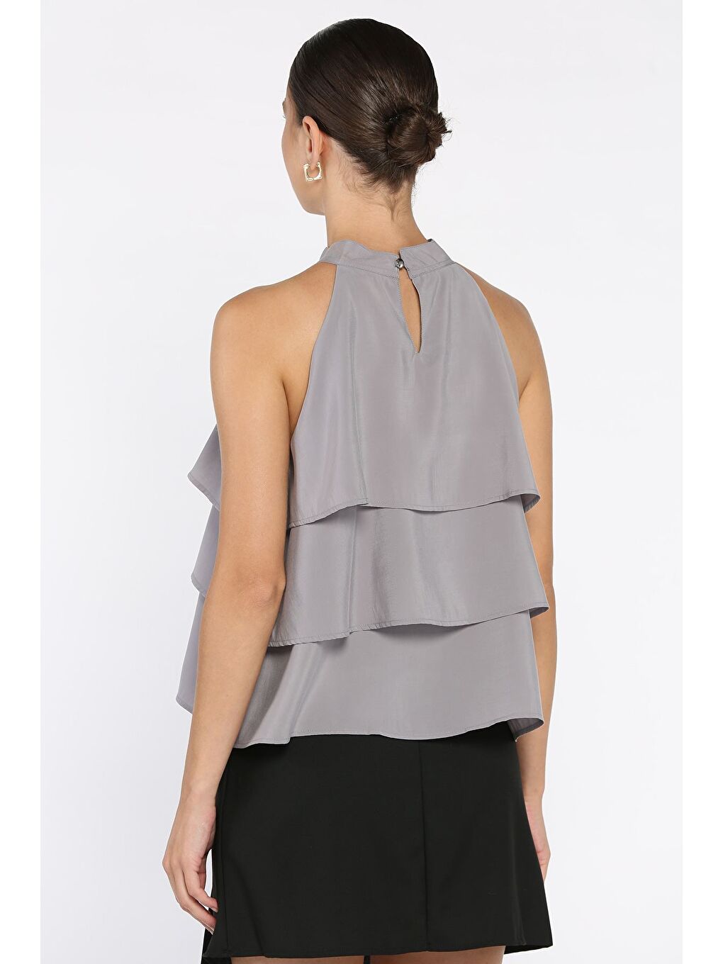 Gri Sıfır Kol Kat Kat Kadın Bluz-2