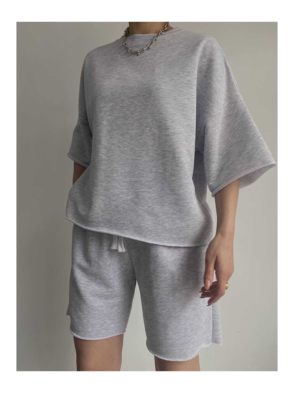Beyaz Gama Oversize Karmelanj Şort T-shirt Takım-3