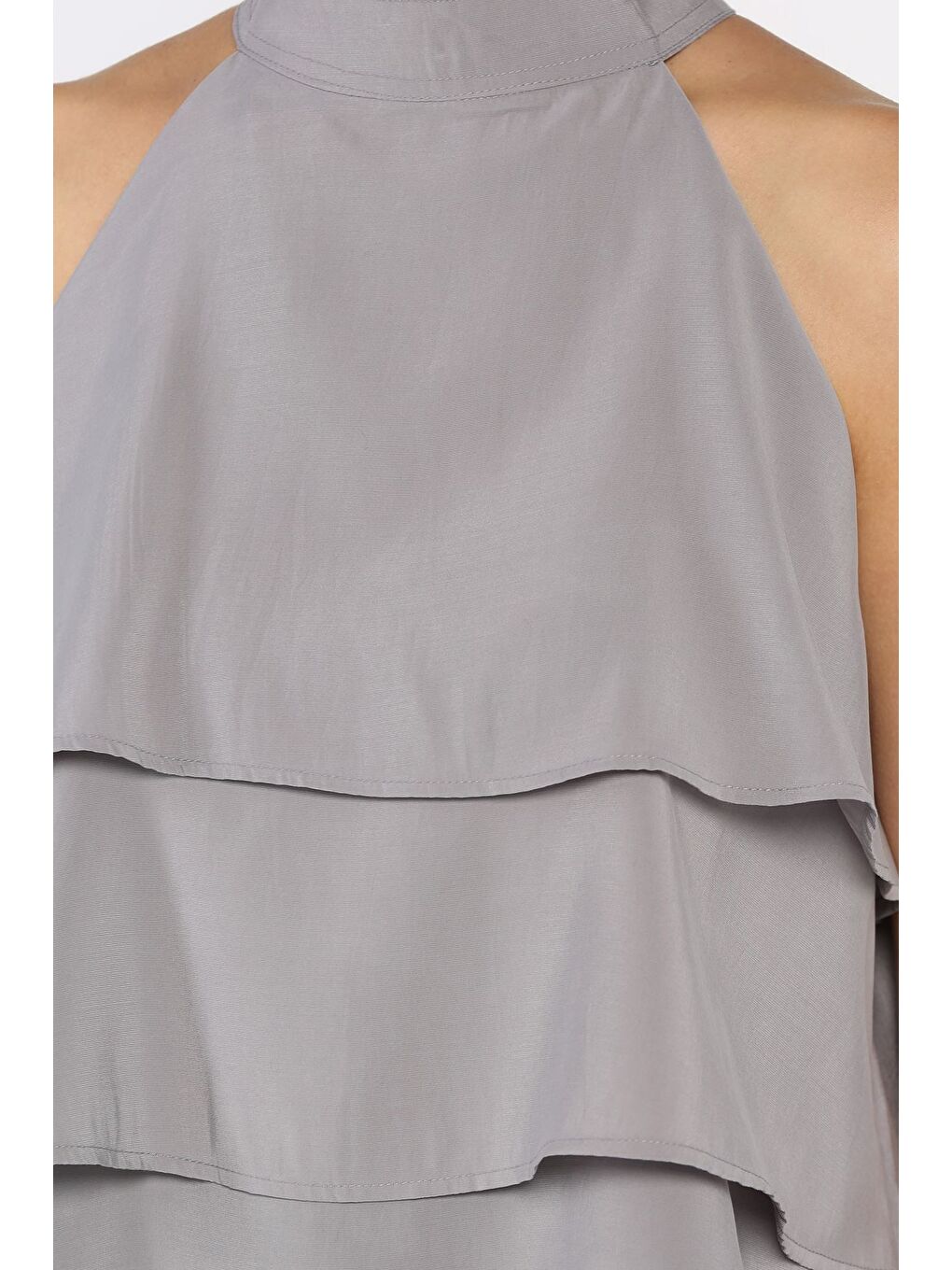 Gri Sıfır Kol Kat Kat Kadın Bluz-3