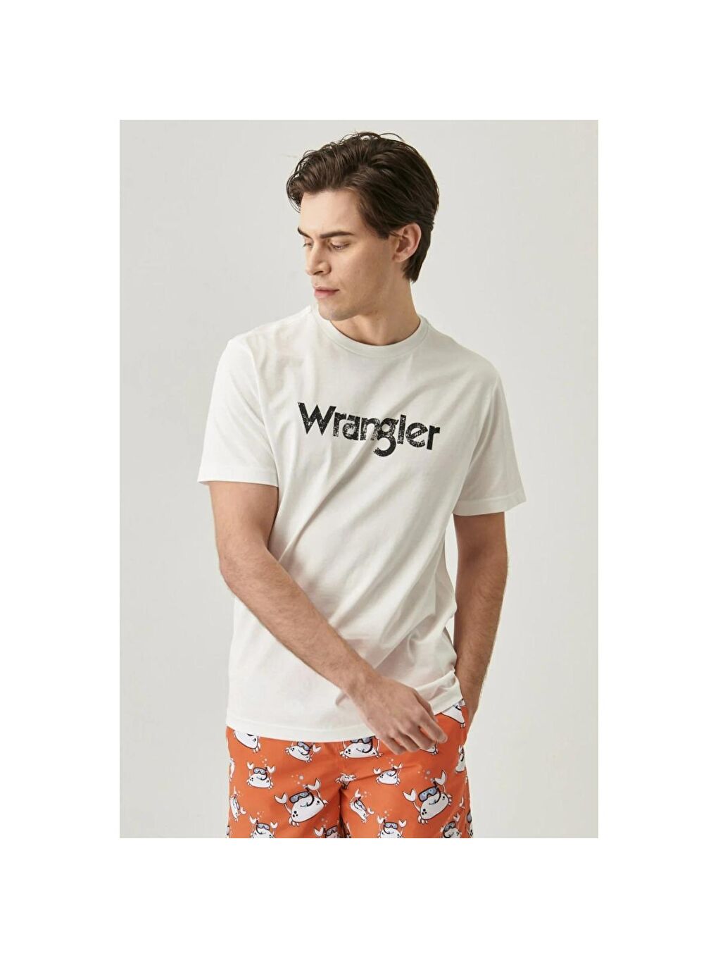 Wrangler Beyaz Lightweight Logo Erkek Beyaz Bisiklet Yaka Tişört