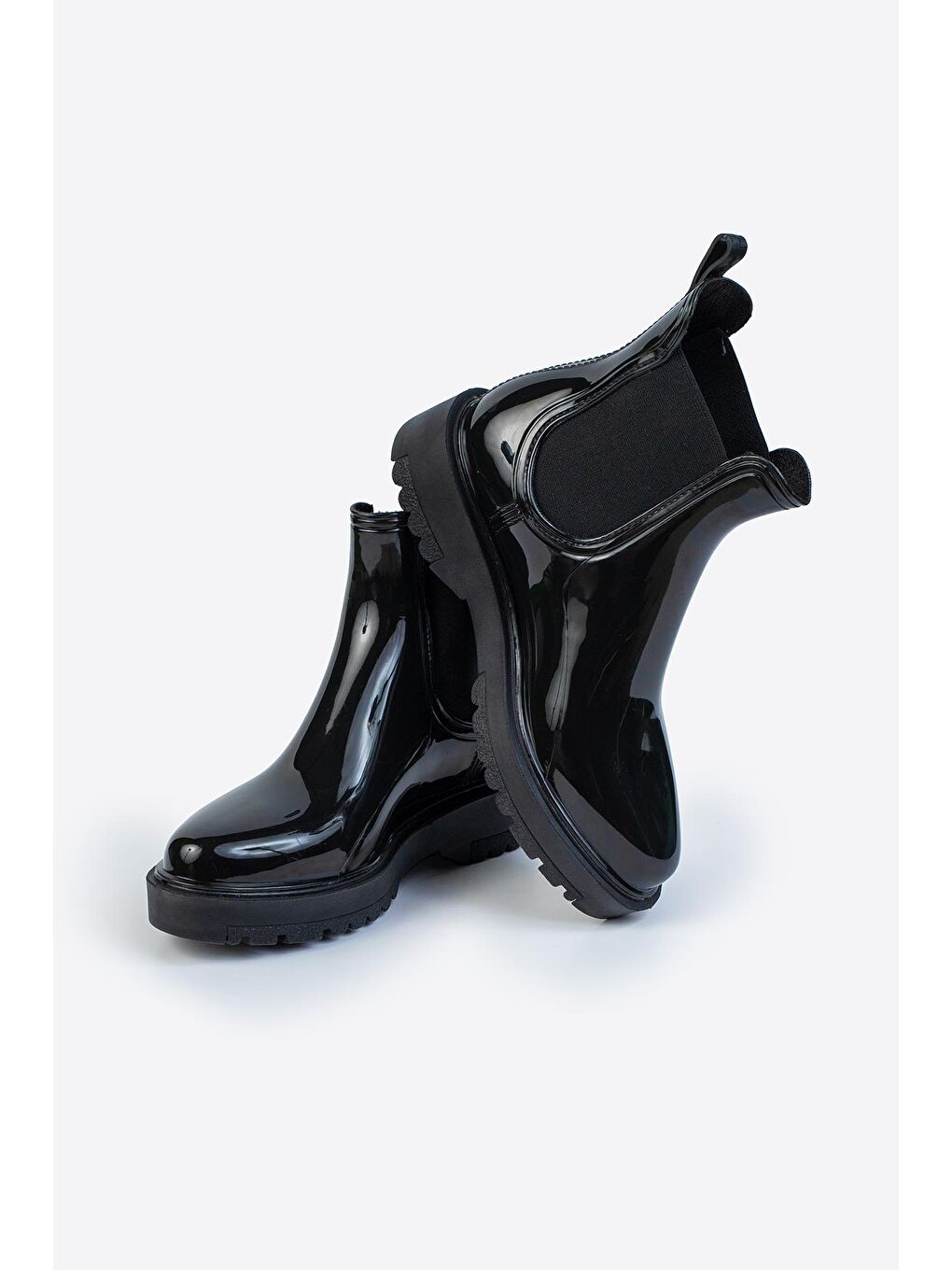 Siyah Parlak Chelsea Yağmur Botu-4