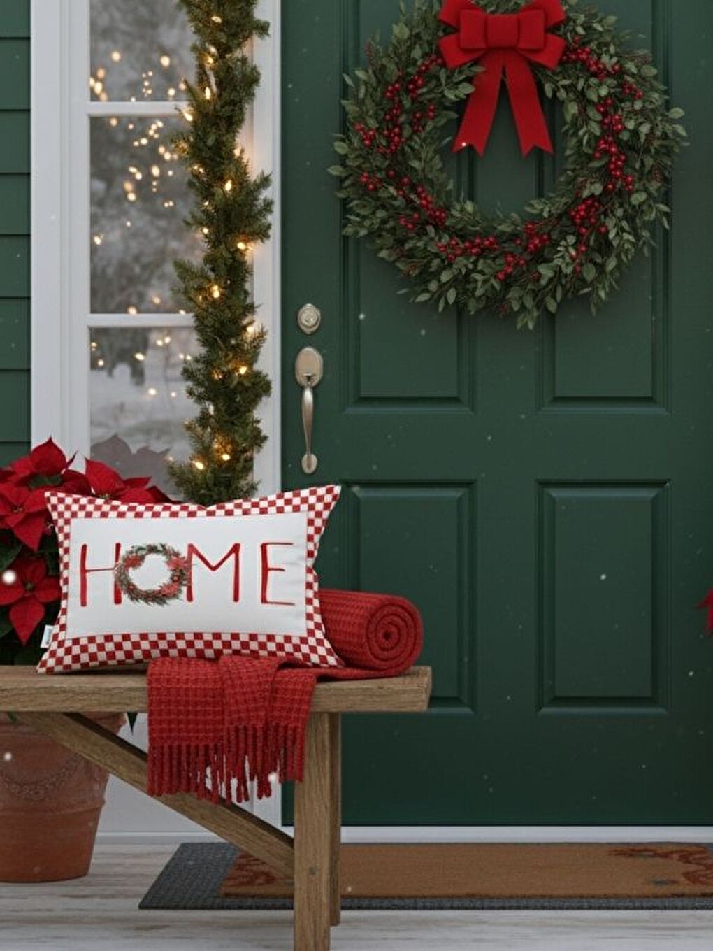 Kırmızı Home Desen Yılbaşı Kadife Dikdörtgen Kırlent Kılıfı 35x55 cm Çift Taraf Baskılı Fermuarlı-2