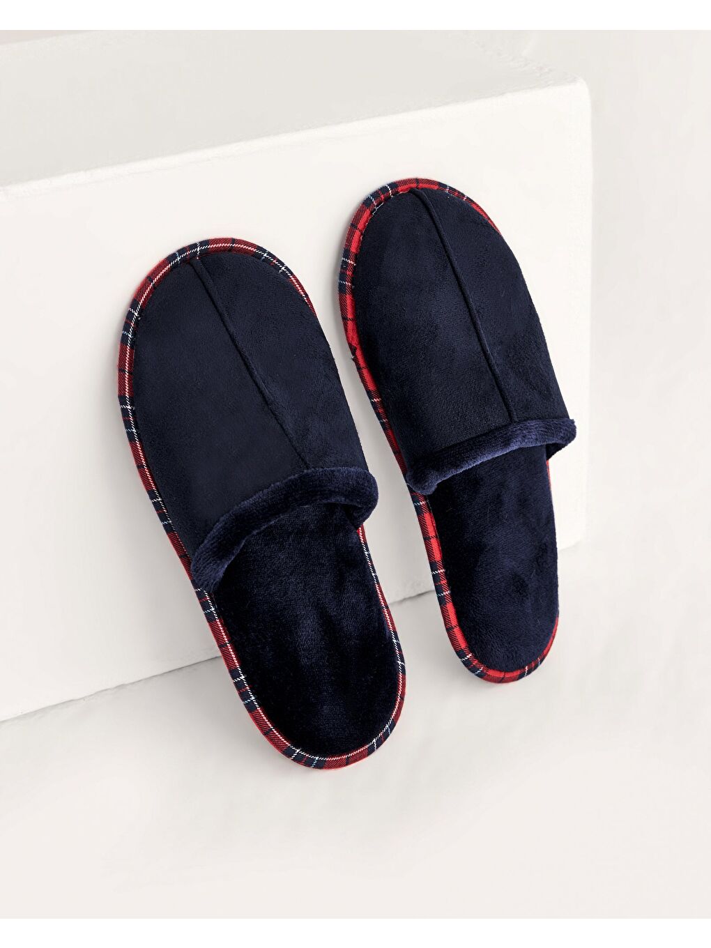 Erkek Lacivert Süet Ekose Biyeli Kışlık Ev Terliği- Luke-1