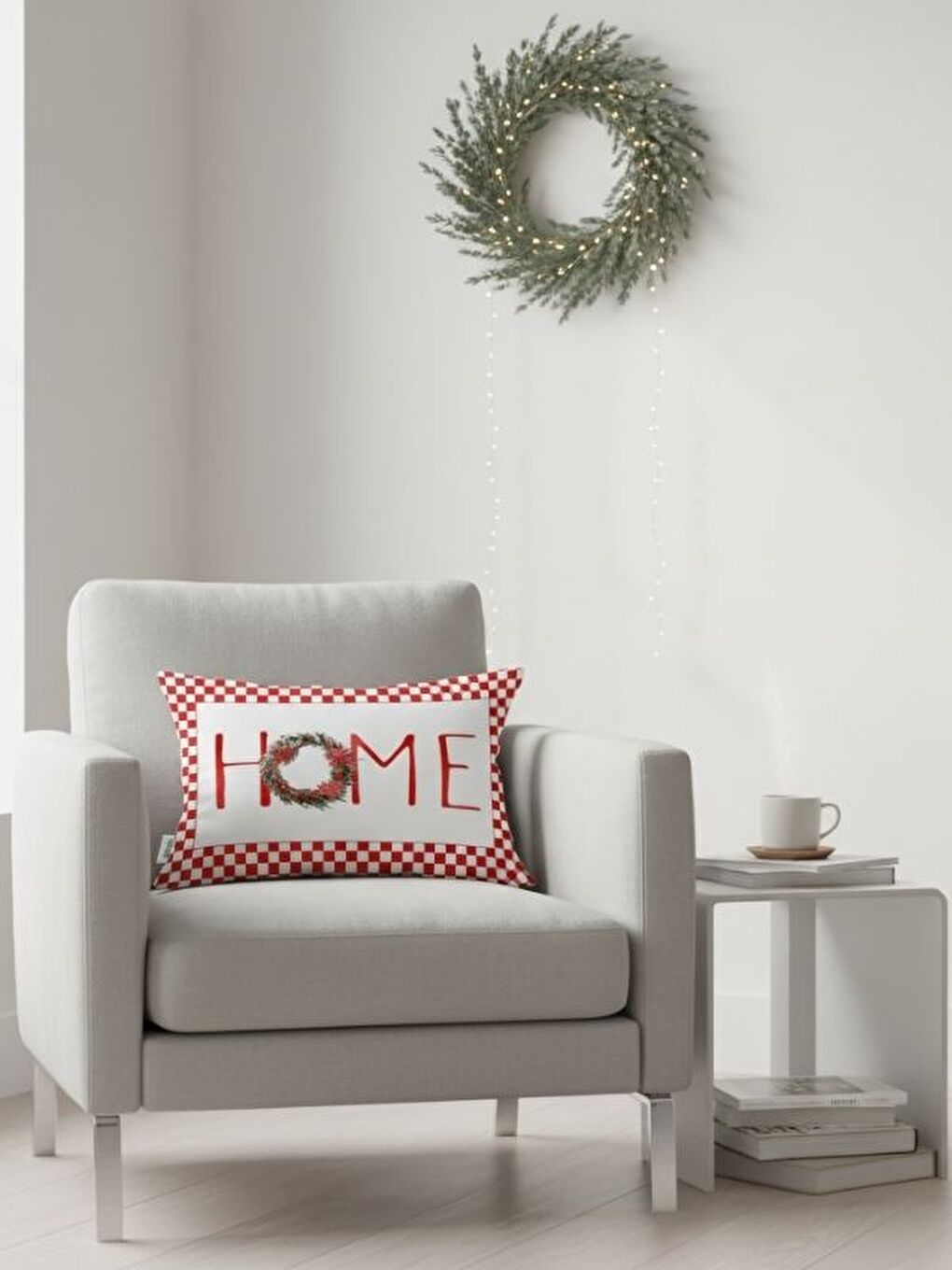 Kırmızı Home Desen Yılbaşı Kadife Dikdörtgen Kırlent Kılıfı 35x55 cm Çift Taraf Baskılı Fermuarlı-3