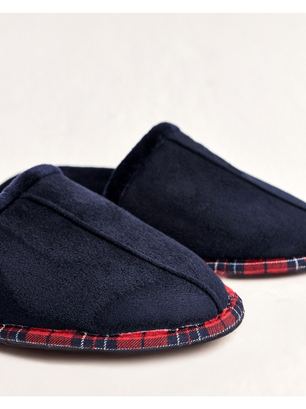 Erkek Lacivert Süet Ekose Biyeli Kışlık Ev Terliği- Luke-2