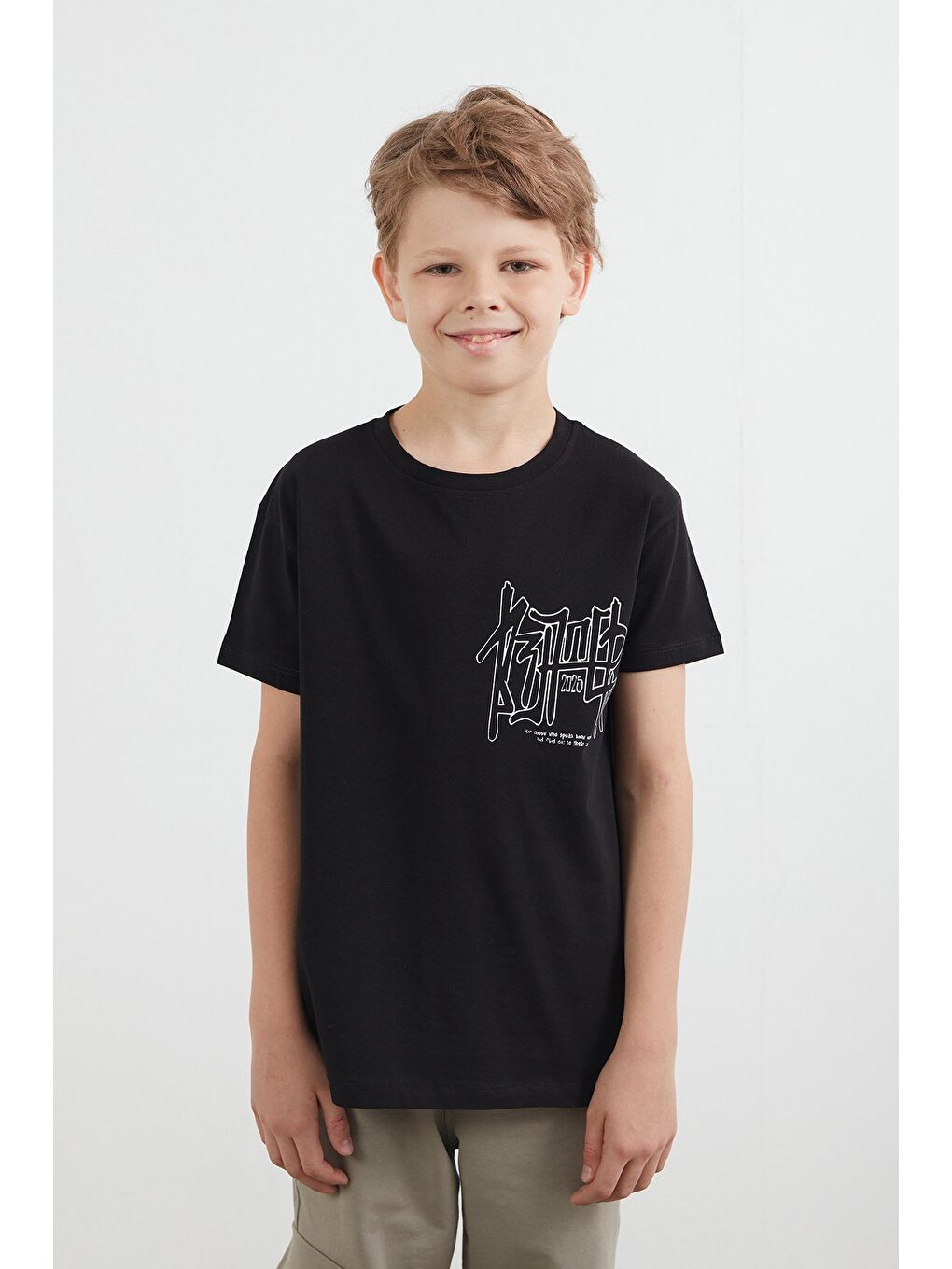 Siyah %100 Pamuk Yazı Baskılı Erkek Çocuk Tişört