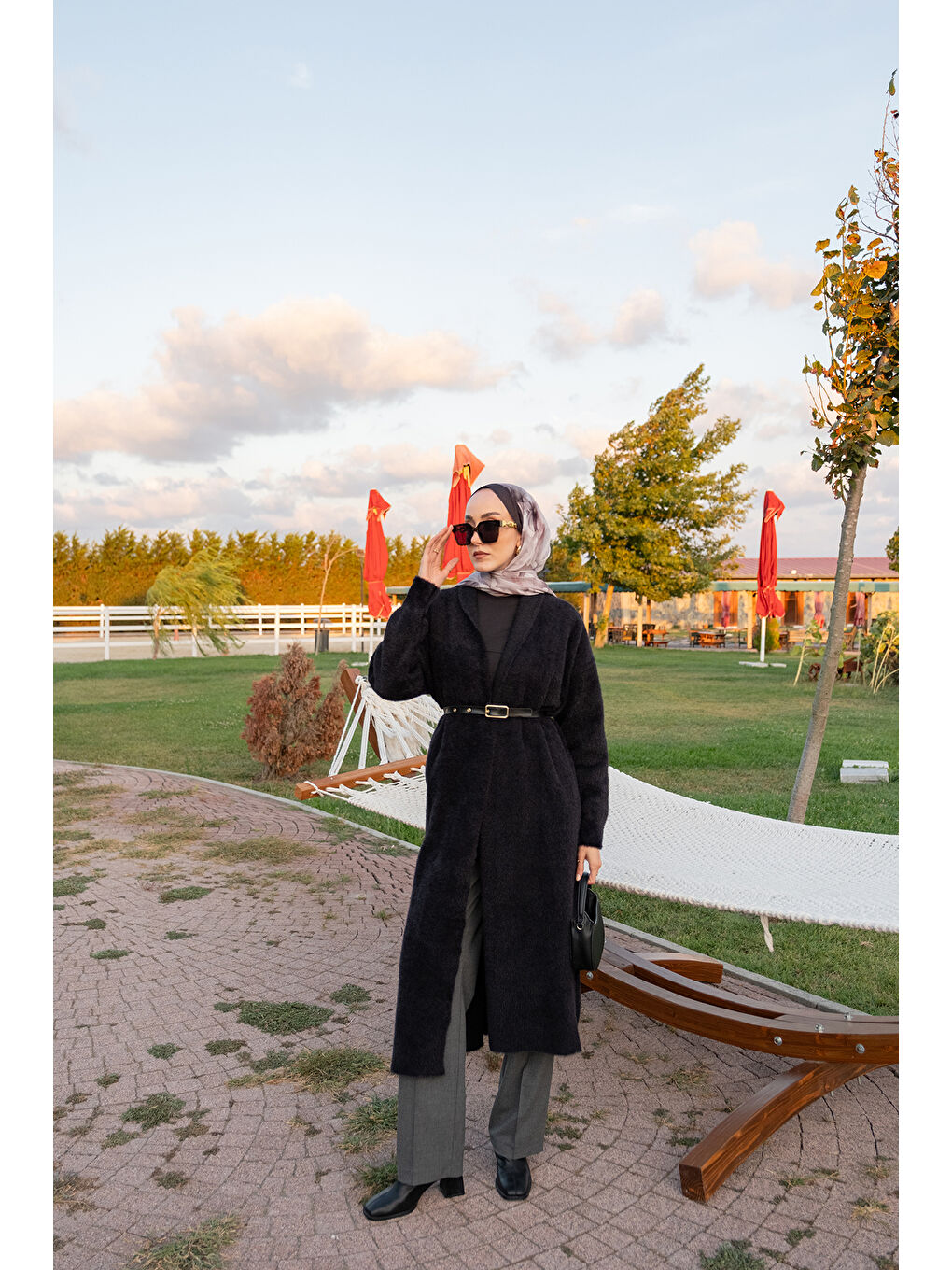 Kadın Kemerli Triko Hırka Siyah