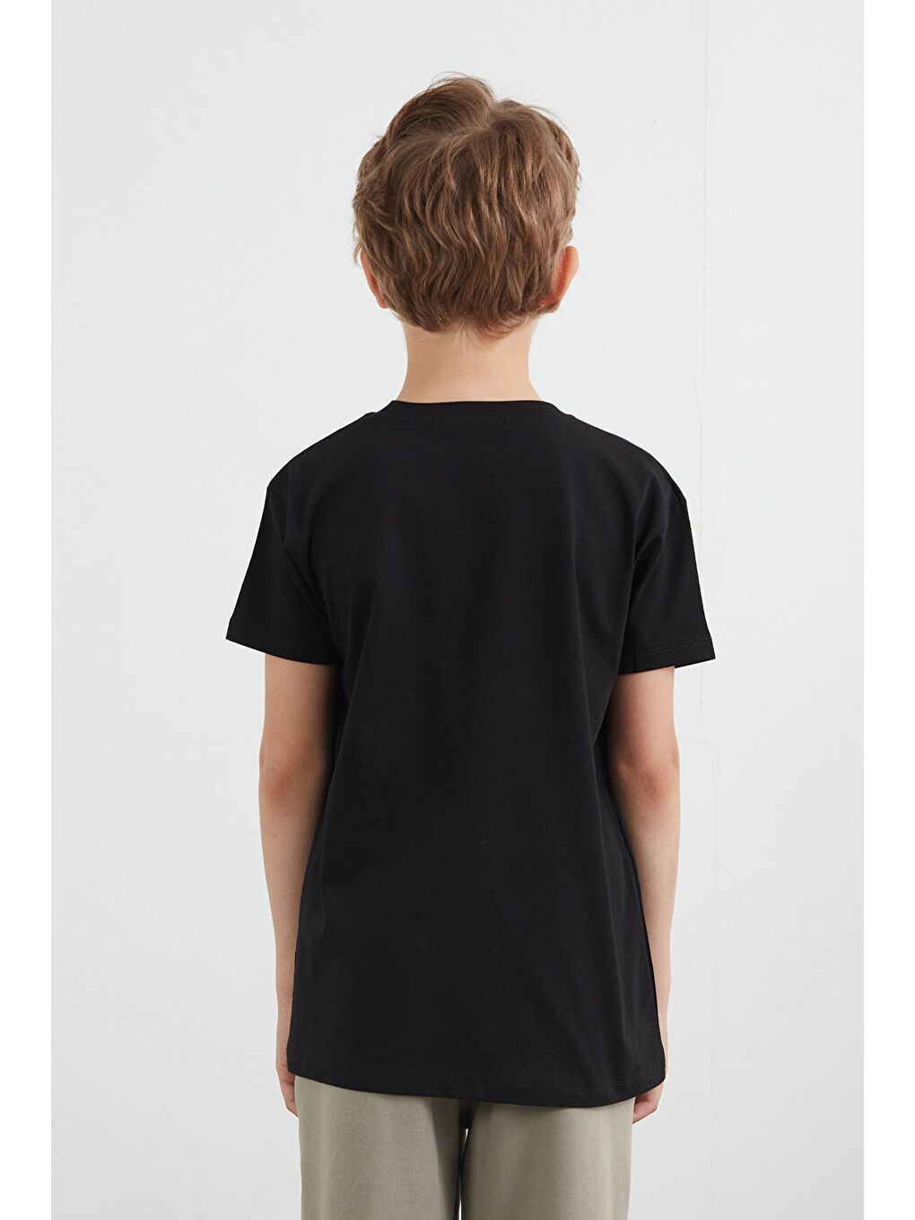 Siyah %100 Pamuk Yazı Baskılı Erkek Çocuk Tişört-3