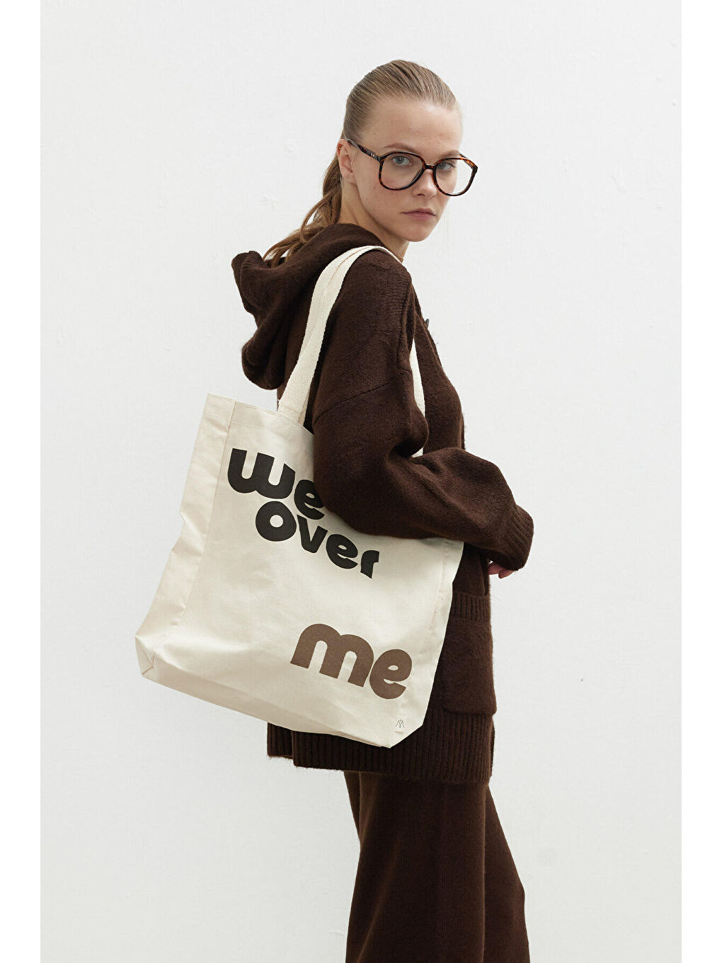 Antrasit Baskılı Körüklü Bez Çanta Over Me-1