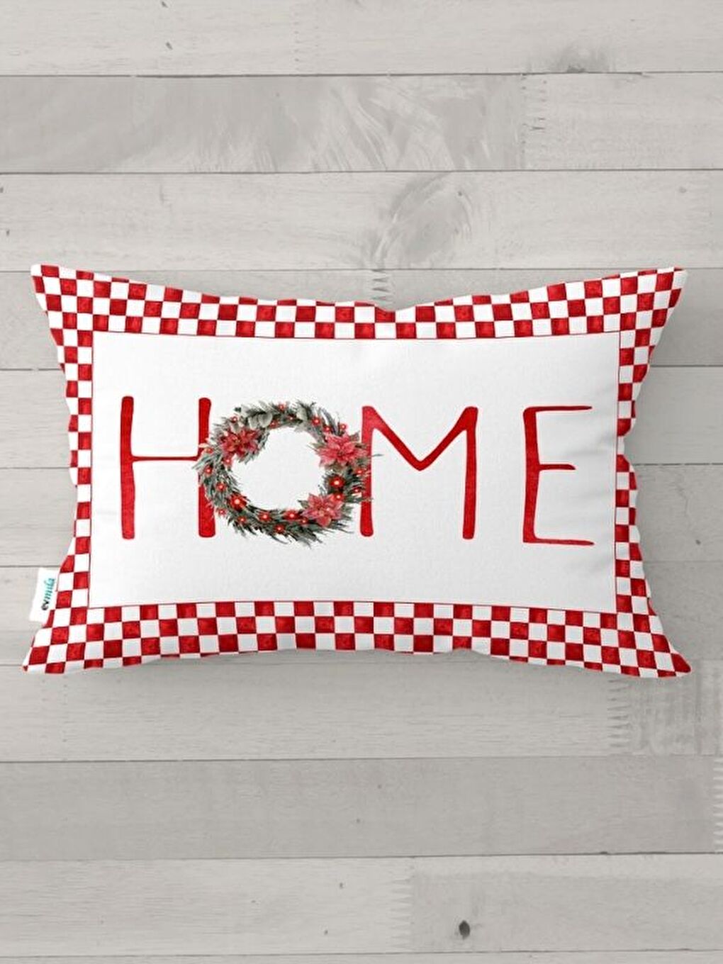 Kırmızı Home Desen Yılbaşı Kadife Dikdörtgen Kırlent Kılıfı 35x55 cm Çift Taraf Baskılı Fermuarlı-4