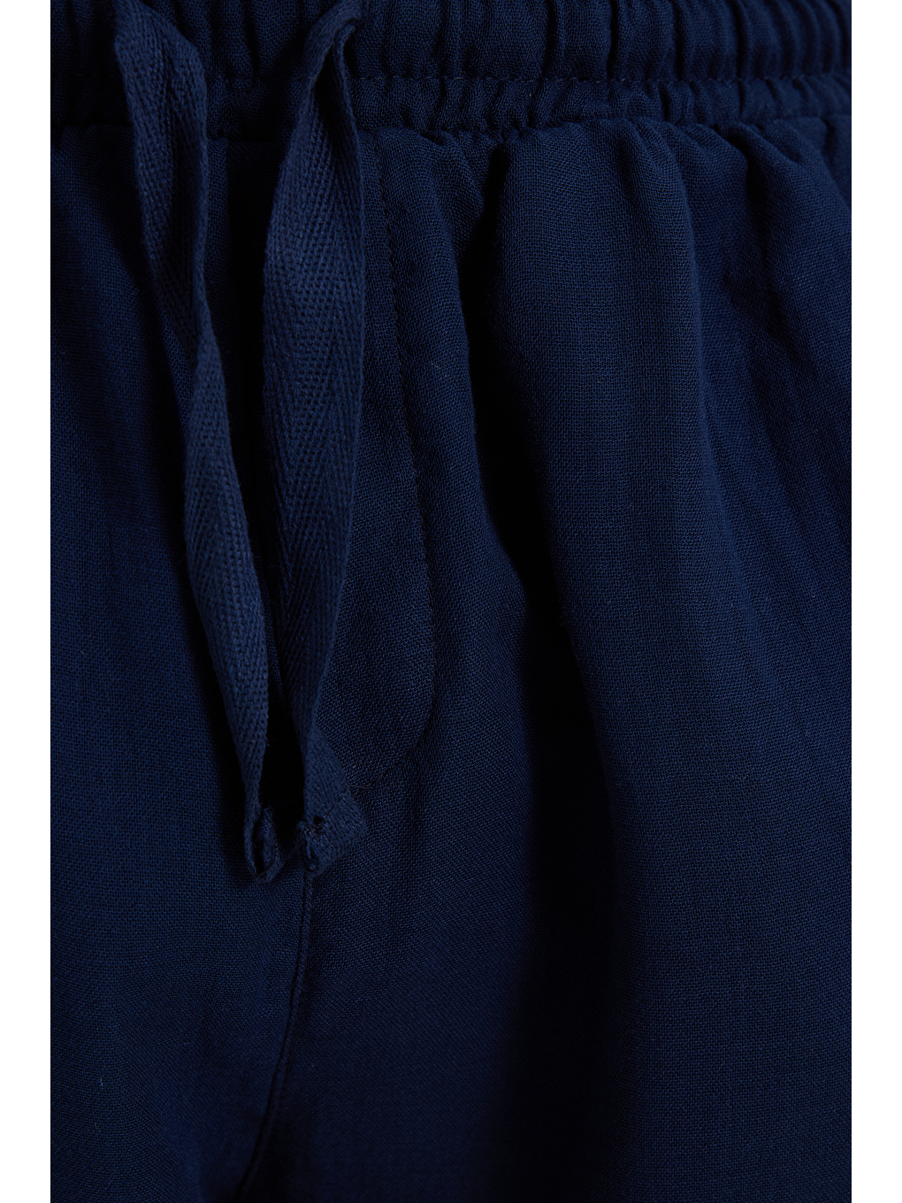 Erkek Baggy Fit Geniş Kesim %100 Pamuk Beli Lastikli Yandan Cepli Müslin Lacivert Düz Pantolon-4