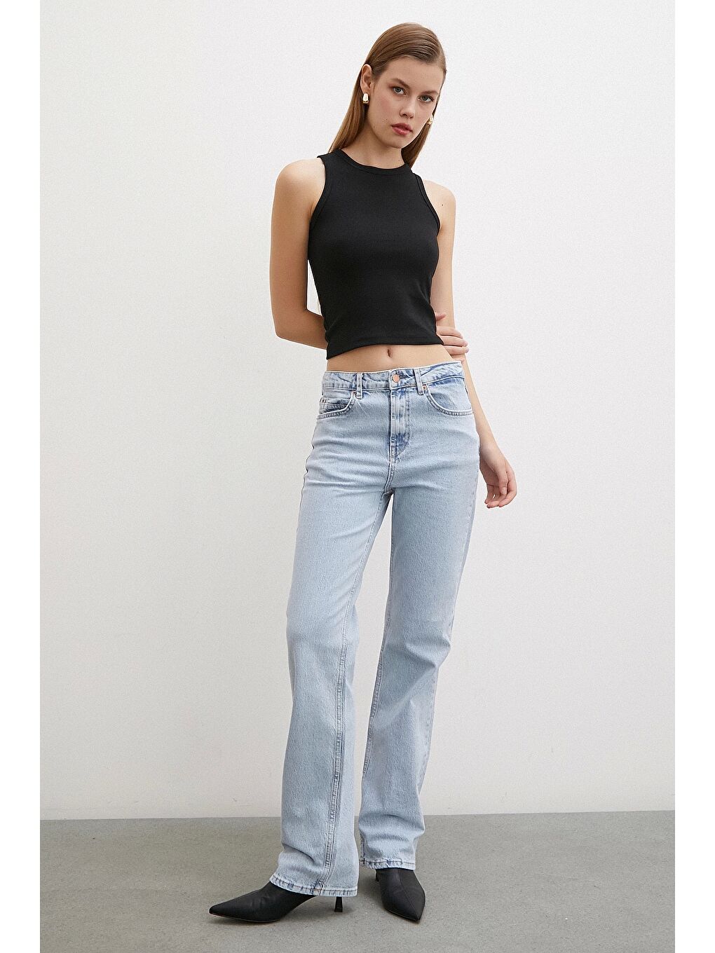 Yüksel Bel Boru Paça Jean Buz Mavisi-1