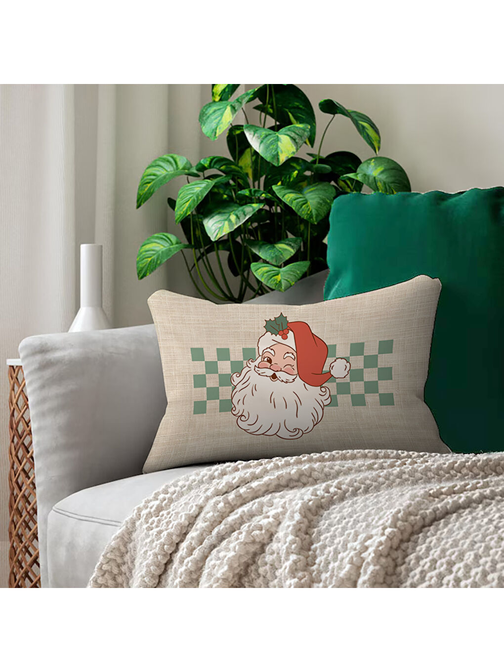 Karışık Yılbaşı Desenli Çift Taraf Baskılı Kadife Kırlent Kılıfı - 35x55 cm | Yumuşak Dokunuş,Özel Tasarım