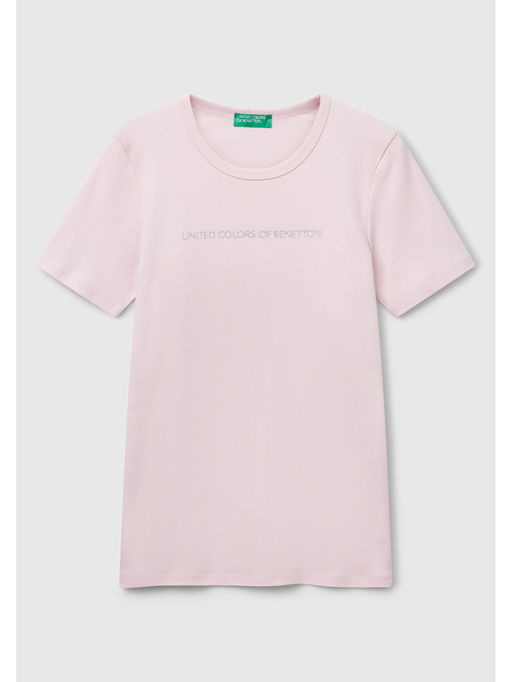 Kadın Açık Pembe %100 Pamuk Benetton Yazılı Basic T-Shirt-1
